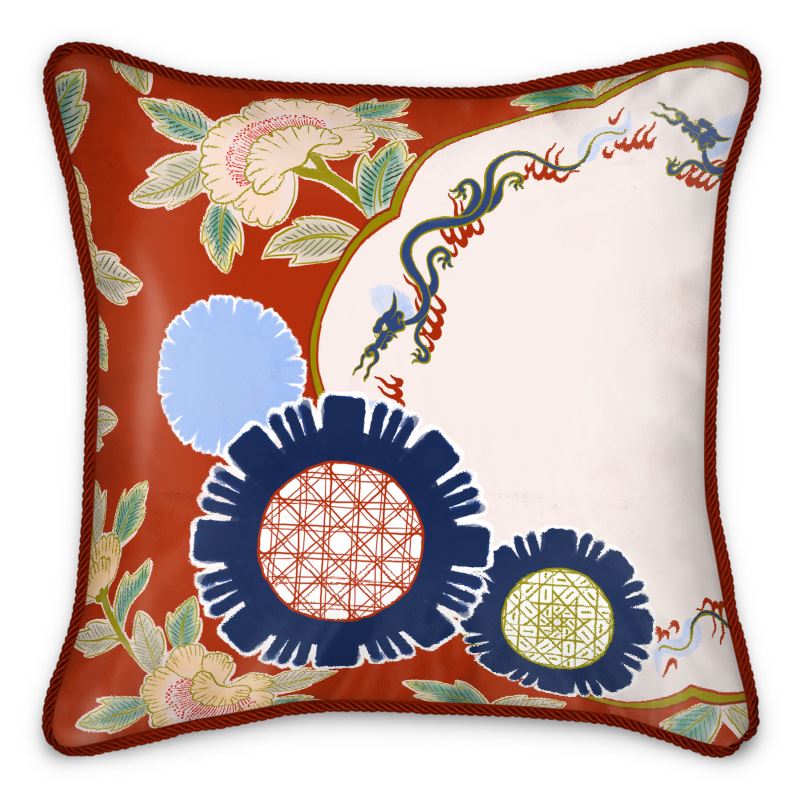 Imari Dragons & Peonies Silk Throw Cushion