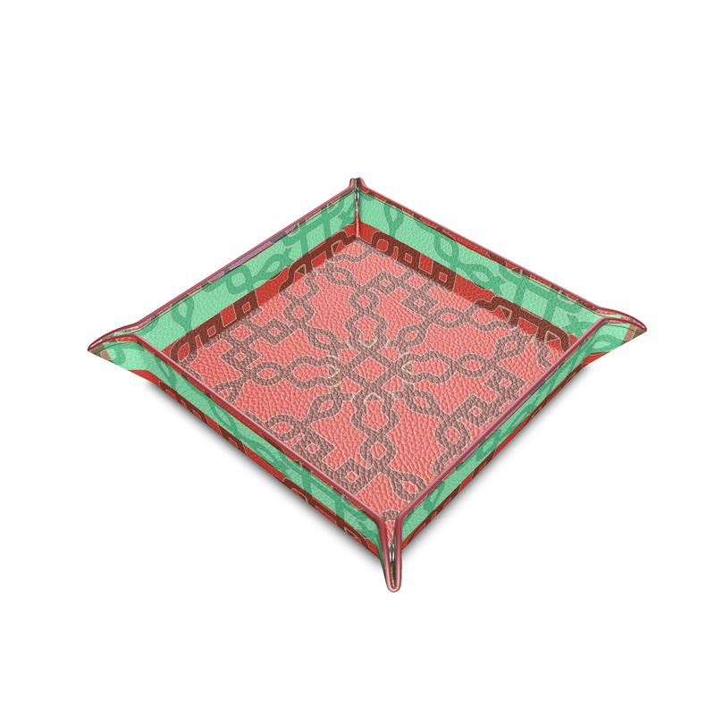 Olaf Green & Red Leather Vide Poche Tray