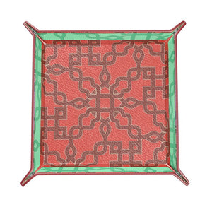 Olaf Green & Red Leather Vide Poche Tray