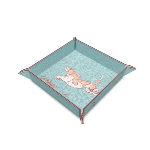 Basset Turquoise Leather Vide Poche Tray